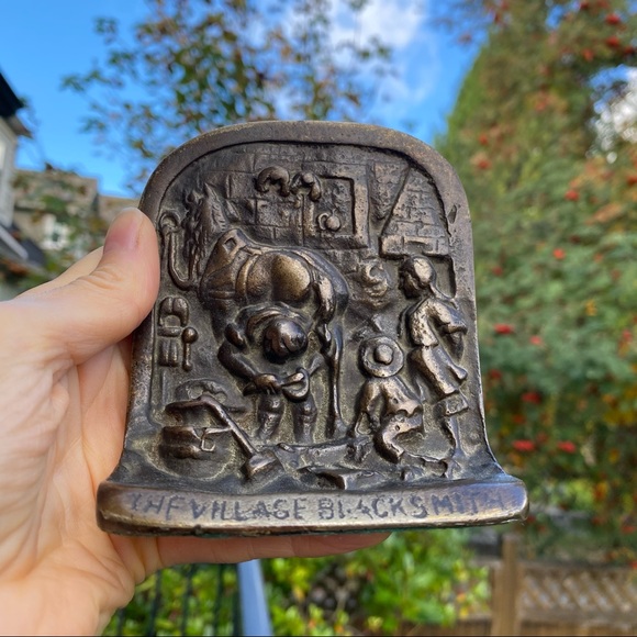 Rare Vintage “The Village Blacksmith” Bookends Bronze - Picture 2 of 10
